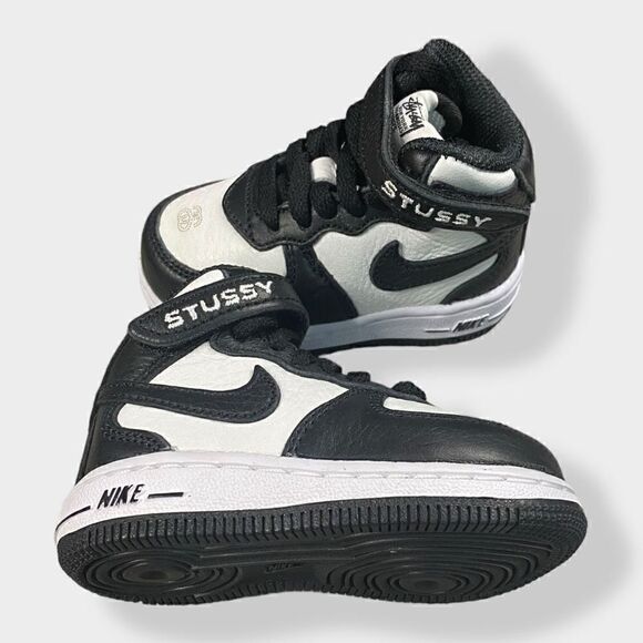 Nike x Stussy Air Force 1 Mid TD Black / White Toddler size 4C DN4160-002 New - Picture 1 of 12